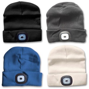 Berretto Steuber con lampada LED in nero, grigio, blu e bianco. Abbigliamento da lavoro per attività all'aperto.