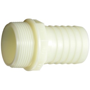 Dettaglio di un connettore per rubinetti a sfera t.b.t. in plastica.