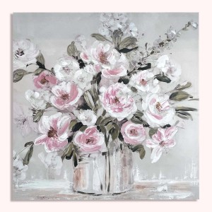 Quadro Quadri: Fiori rosa e bianchi in vaso, arte astratta.