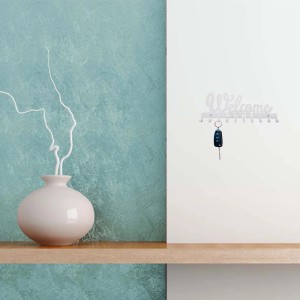 Portachiavi bianco "Welcome Home" a parete con chiave.