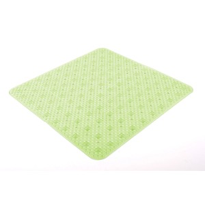 Tappetino doccia quadrato verde con rilievi per maggiore sicurezza nella doccia.