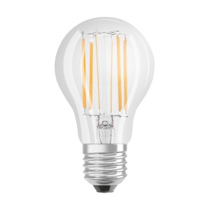 Lampadina LED E27 trasparente con filamento per luce d'atmosfera.