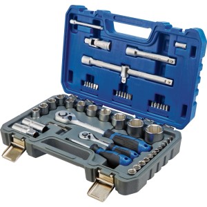 Set chiavi a bussola LUX-TOOLS 55 pz. in valigetta blu con cricchetti, bussole e inserti in acciaio CrV.