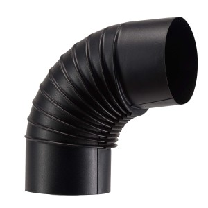 Curva nera per canna fumaria per sistemi di tubi di scarico nel settore delle stufe a legna.