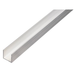 Profilo a U in alluminio, 15x15x2600 mm, ideale per costruzioni e macchinari.