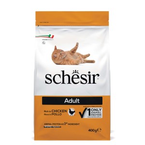 Schèsir Adult cibo secco per gatti con pollo, confezione da 400g.