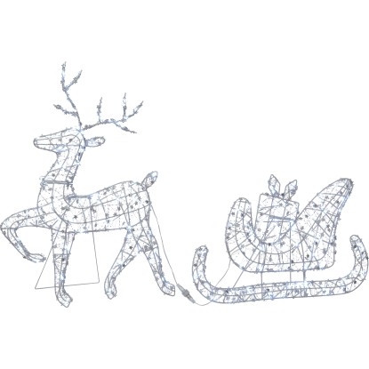 Renna luminosa con slitta 140 LED luce caldo bianco 120x7x75 cm