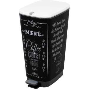 KIS Pattumiera Chic 50L, design Coffee in bianco e nero con pedale.
