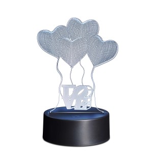 Lampada da tavolo di design con palloncini a cuore e scritta "LOVE".