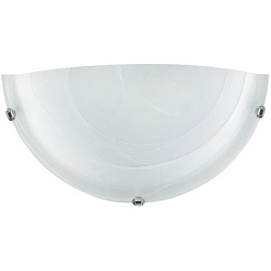 Applique semicircolare con vetro bianco screziato e supporti argentati.