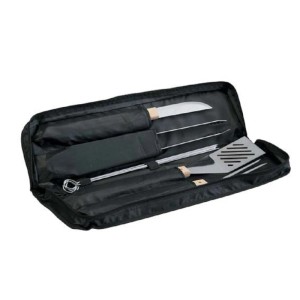 Set di utensili per barbecue t.b.t. in custodia nera. Accessori per barbecue.