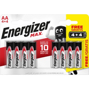 Energizer Max AA batterie, confezione da 8. Batterie alcaline a lunga durata per dispositivi.