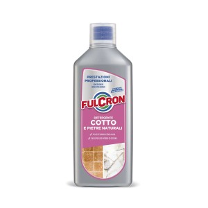 Flacone di detergente Fulcron per cotto e pietre naturali, ideale per interni ed esterni.
