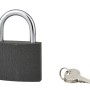 Lucchetto t.b.t. grigio con arco argentato e due chiavi.