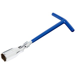 Chiave per candele LUX 21 mm Classic con manico a T blu e giunto cardanico.