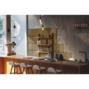 Pannelli decorativi da parete t.b.t. con motivo geometrico in un moderno caffè.
