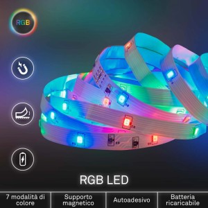 Striscia flessibile a batteria autoadesiva LED RGB 4W 200 lm bianca