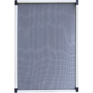 Zanzariera avvolgibile t.b.t. con telaio bianco e finitura nera.