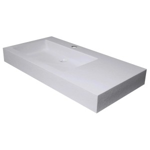 Lavabo d'appoggio t.b.t. bianco di forma rettangolare.