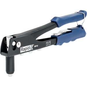 Rivettatrice Rapid RP10 con impugnatura morbida e 100 rivetti per diametro 3,2-4,8 mm.