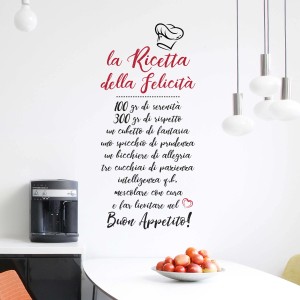 Adesivo murale "La Ricetta della Felicità" per decorare la cucina.