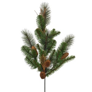 Ramo di abete artificiale con pigne per decorazioni natalizie.