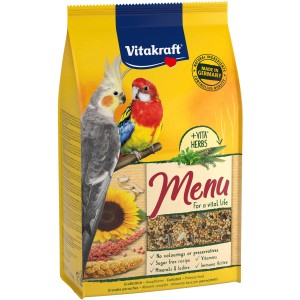 Vitakraft Menu mangime per pappagalli, confezione da 1kg con cocorite ed erbe.