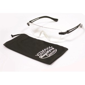 Occhiali di protezione t.b.t. con montatura nera e custodia.