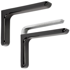 Due staffe per mensole in nero e argento per scaffali e consolle.