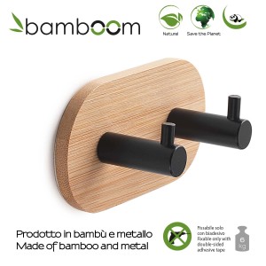Appendiabiti da parete Bamboom in bambù e metallo, accessori da parete e contenitori.