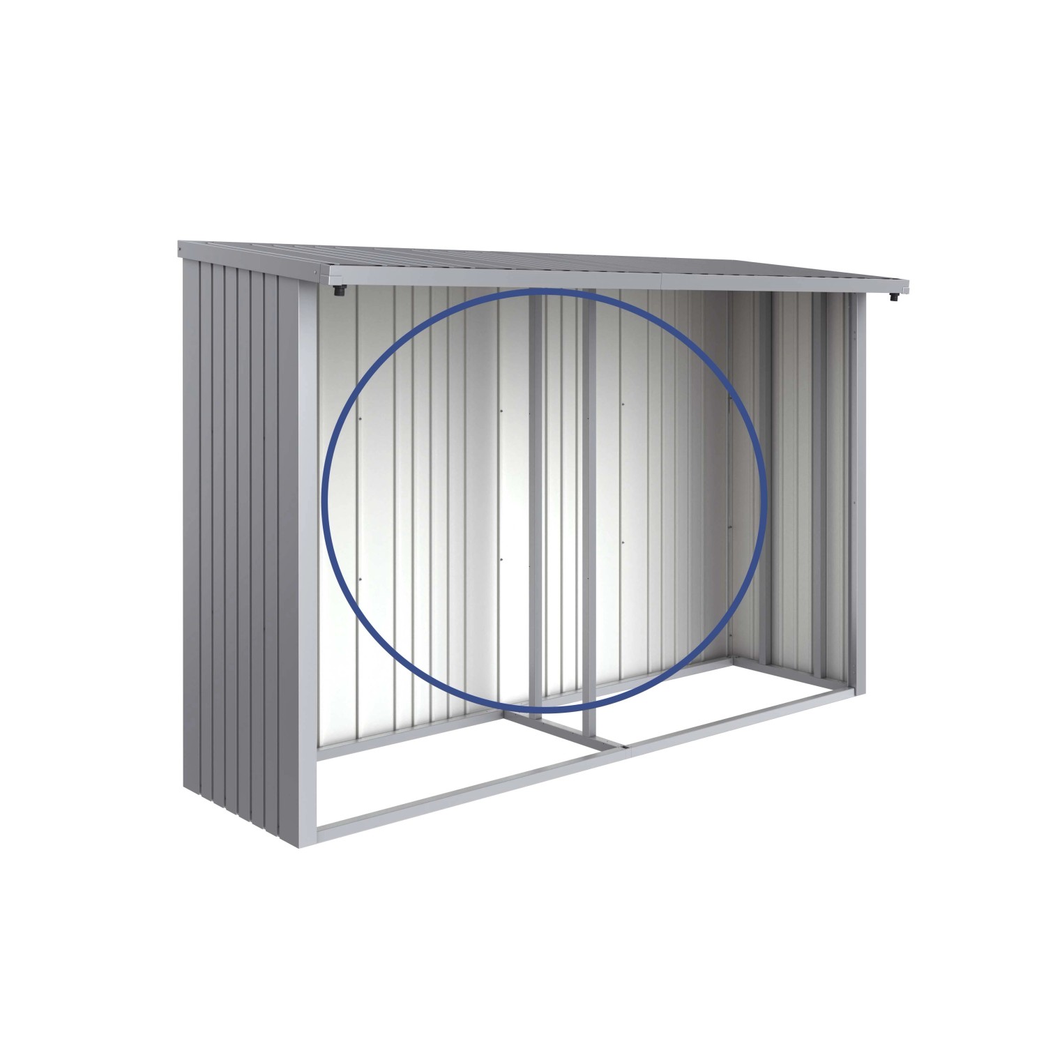 Pannello posteriore Biohort per legnaia Woodstock 300, lamiera d'acciaio color argento metallizzato.