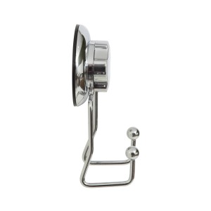 Gancio a muro cromato con ventosa per un facile montaggio, ideale per accessori bagno.