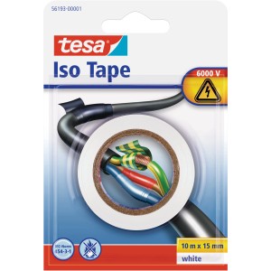 Tesa Iso Tape, bianco, 10m x 15mm, nastro isolante per impianti elettrici.