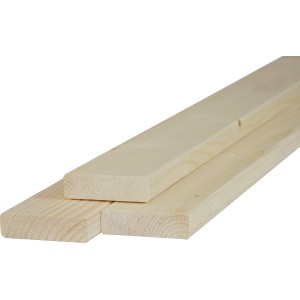 Listelli piallati in legno chiaro, ideali per progetti di costruzione.