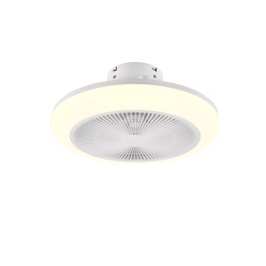 Plafoniera LED bianca con ventilatore integrato.