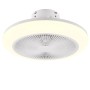 Plafoniera LED bianca con ventilatore integrato.