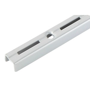 Mensola a cremagliera argentata, 200 cm, per il fissaggio di ripiani.