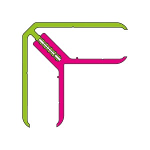 Profilo per rivestimento murale t.b.t. verde e rosa, connessione angolare con vite.