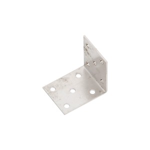 Staffa angolare in acciaio inox, 50x50x40 mm, con fori per costruzioni in legno.