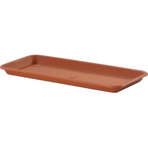 Sottovaso rettangolare in terracotta per vasi da fiori.