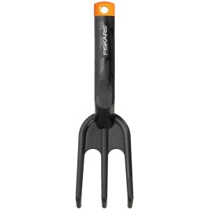 Rastrello per fiori Fiskars Solid con 3 denti, utensile manuale da giardino per la lavorazione del terreno.