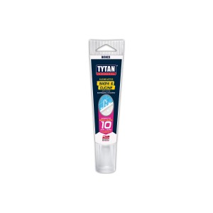Silicone acetico Tytan per sanitari, bianco, per bagno e cucina. Elasticità permanente.