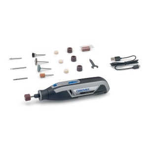 Mini utensile Dremel Lite 7760-15 con 15 accessori e cavo di ricarica USB.