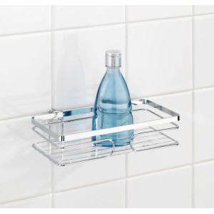 Mensola a muro Premium Wenko, 24 cm, acciaio inox lucido con flacone blu, per accessori bagno e WC.