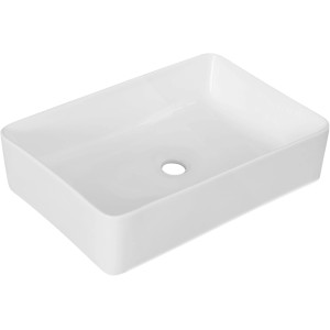 Lavabo da appoggio rettangolare bianco.