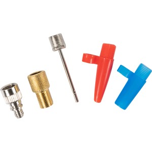 Vari adattatori e accessori per riparazioni e ricambi, inclusa valvola a spillo.