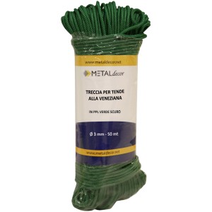 Corda verde per tende veneziane, diametro 3 mm, lunghezza 50 m.