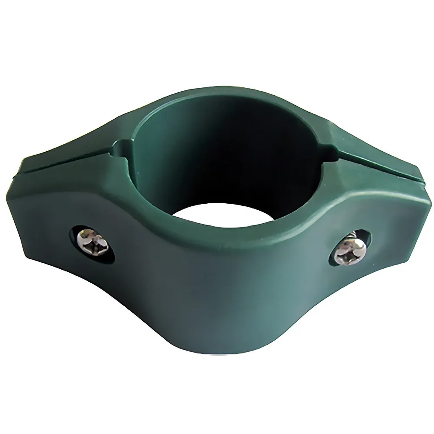 Collare per tubi in plastica verde t.b.t. con viti per il fissaggio.