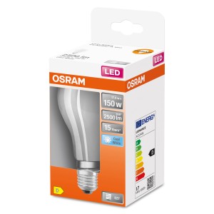 Lampadina LED E27 OSRAM nella confezione. Lampada LED 150W, luce Cool White.