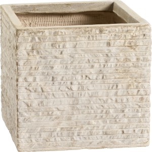 Vaso per piante beige Bernay, 36x39,5x39,5 cm, in argilla fibrosa con struttura a coste effetto pietra.